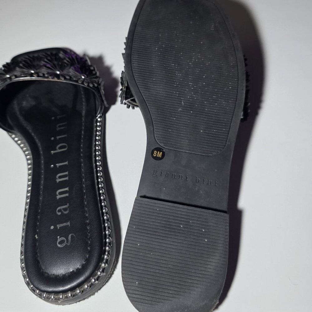 Gianni Bini Women Size 8M Black Floral Applique Studded Slide Sandals - Picture 6 of 7
